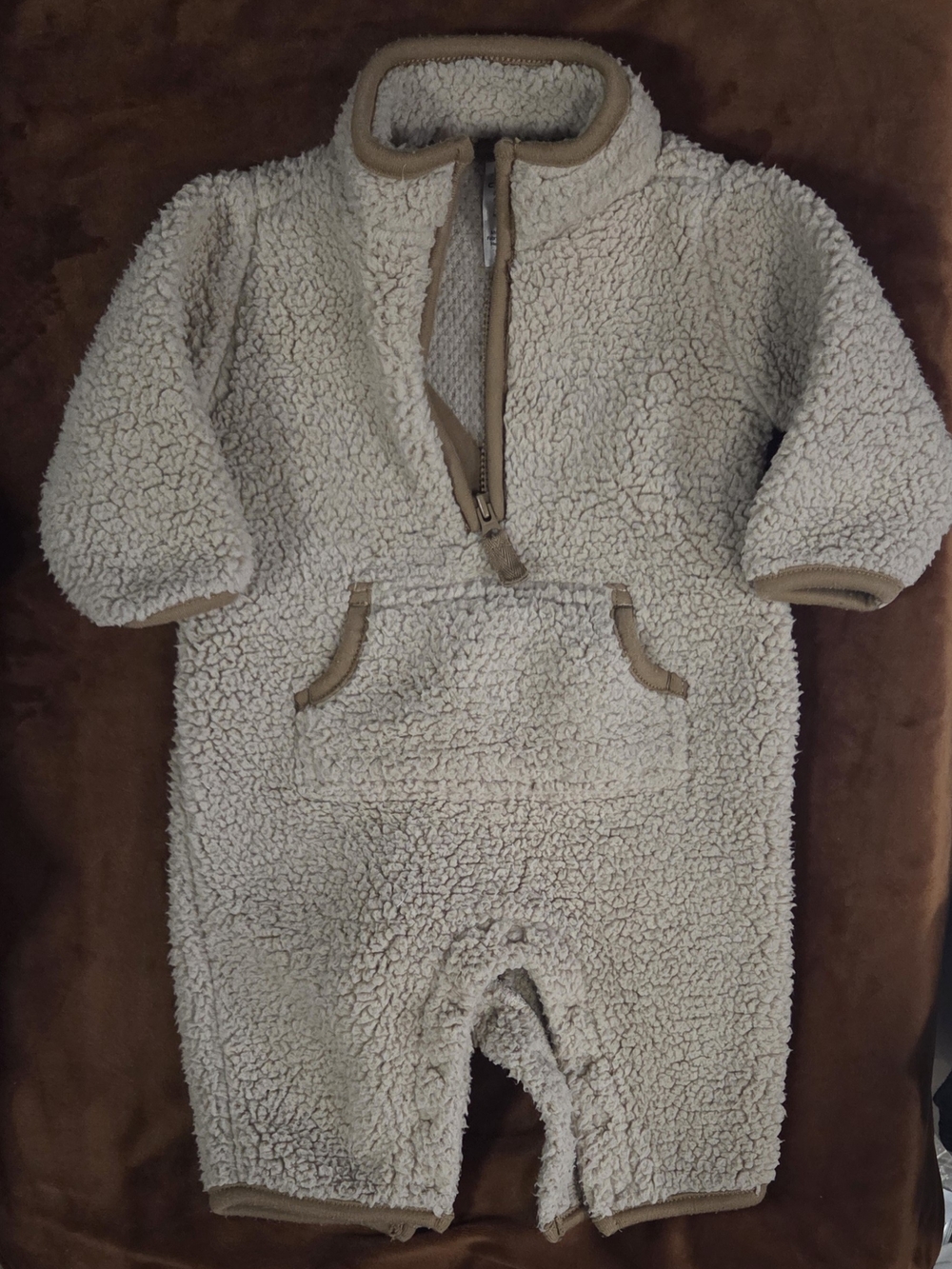 Carter's Cream Sherpa One-Piece with Tan Trim